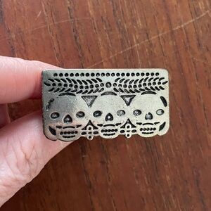 Pamela Love “dia de los muertos” engraved silver plate double ring M-L size